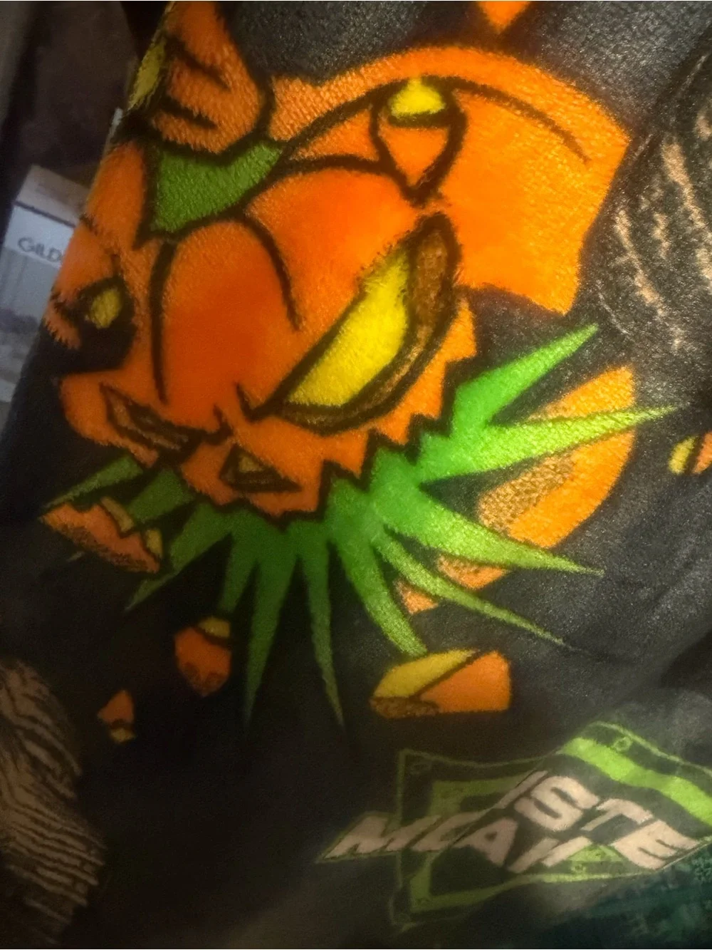 Monster Jam Plush Throw Blanket - Black with Orange & Green